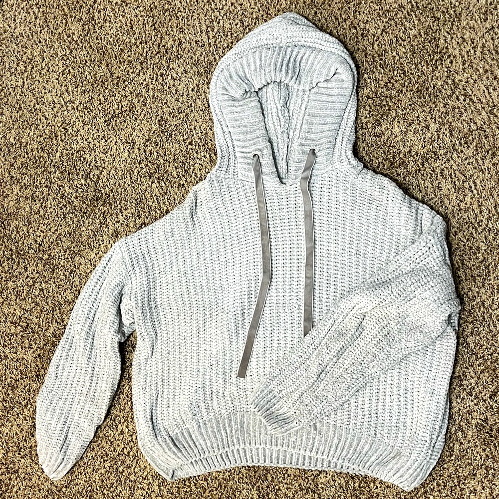 RD Style Women’s Hooded Soft-Knit Cropped Sweater with Velvet Drawstrings Size S